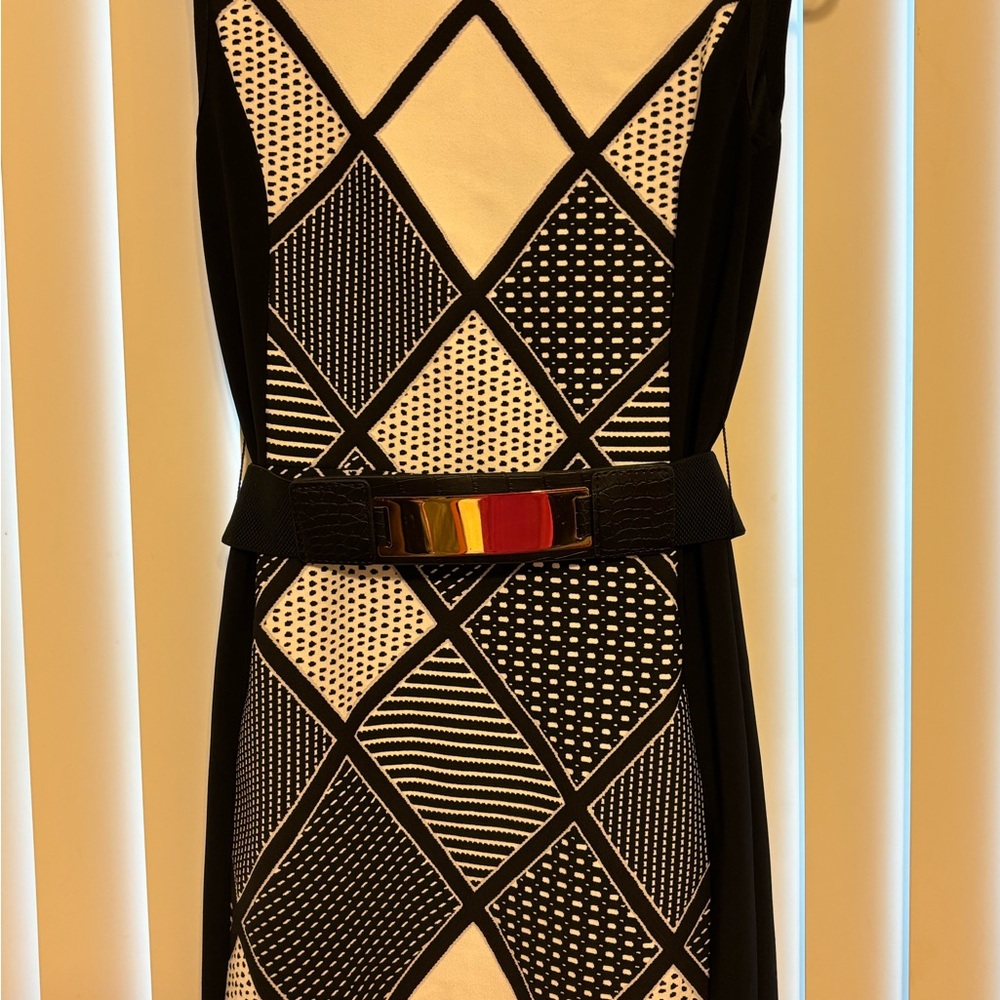 Joseph Ribkoff Black and White Patterned Midi Dress